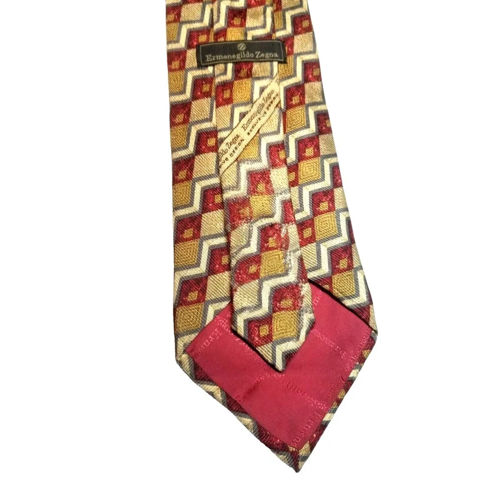 Ermenegildo Zegna Silk REPP Geometric Exclusive Design‎ Tan Brick Gray Tie